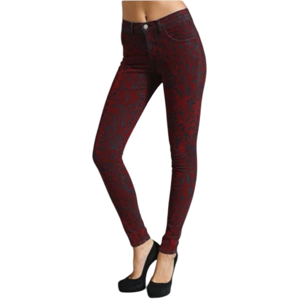 J Brand Skinny Leg Red Brocade Jeans size 26 Baroque NWT Ron Herman